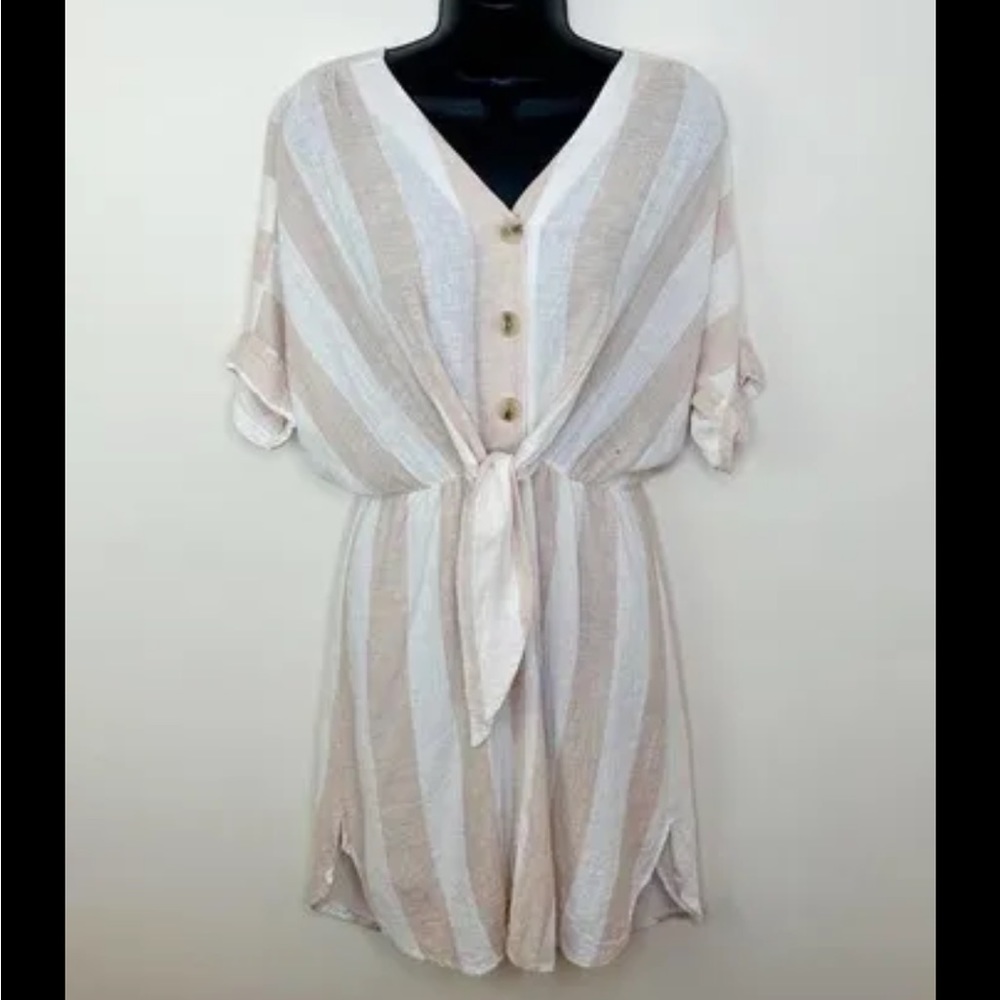 Melissa Nepton Meli Button Down, Front Tie, High Low, Wide Stripe Dress, NWT